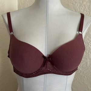 Sofra Dark Pink Mulberry Cotton Lace Satin Bow T-Shirt Bra 32B Pills